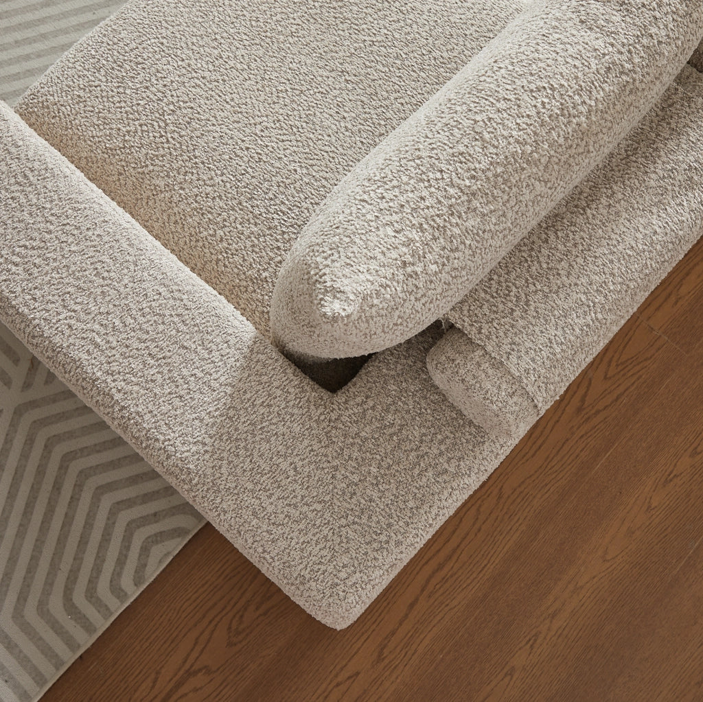 Divano modulare in ciniglia beige con seduta allungata reversibile