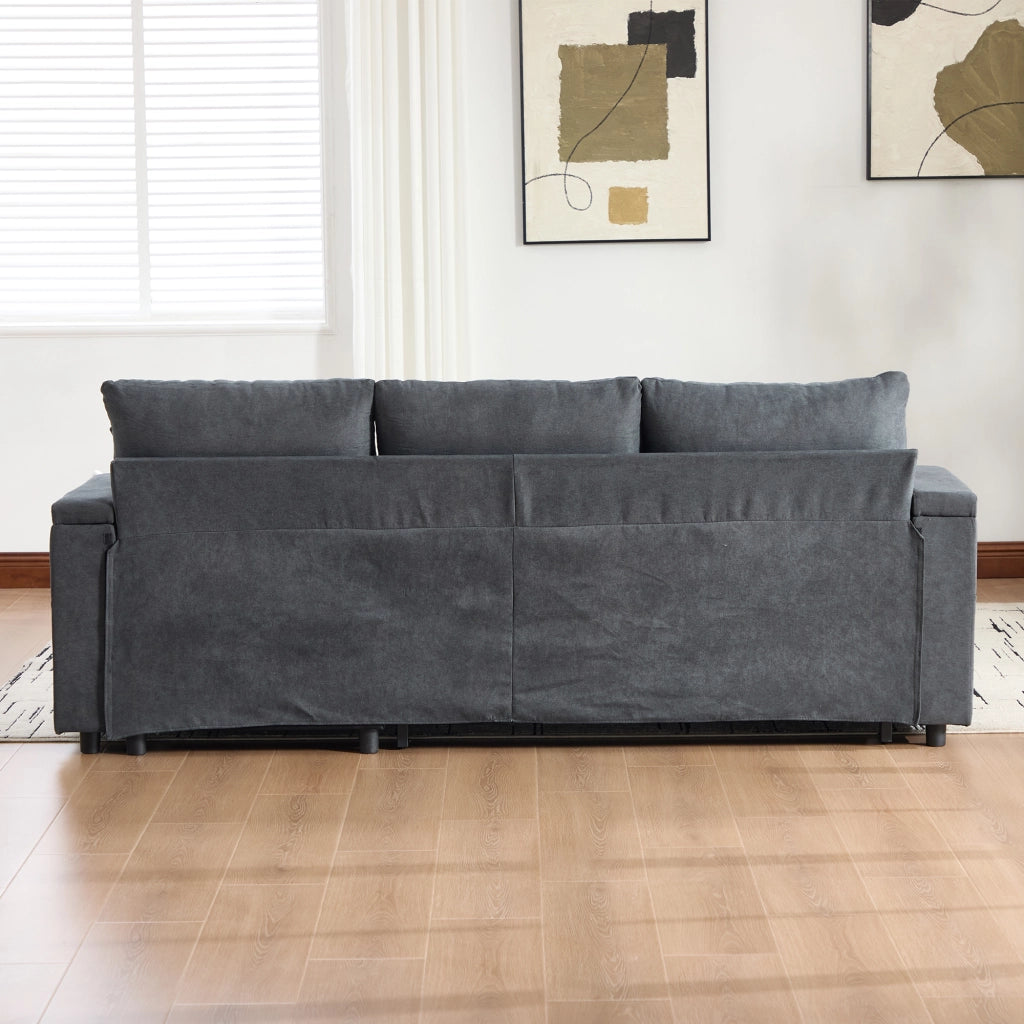 Divano letto 3 posti 212;5x136 cm con chaise longue contenitore; USB-C e portabevande; lino grigio scuro