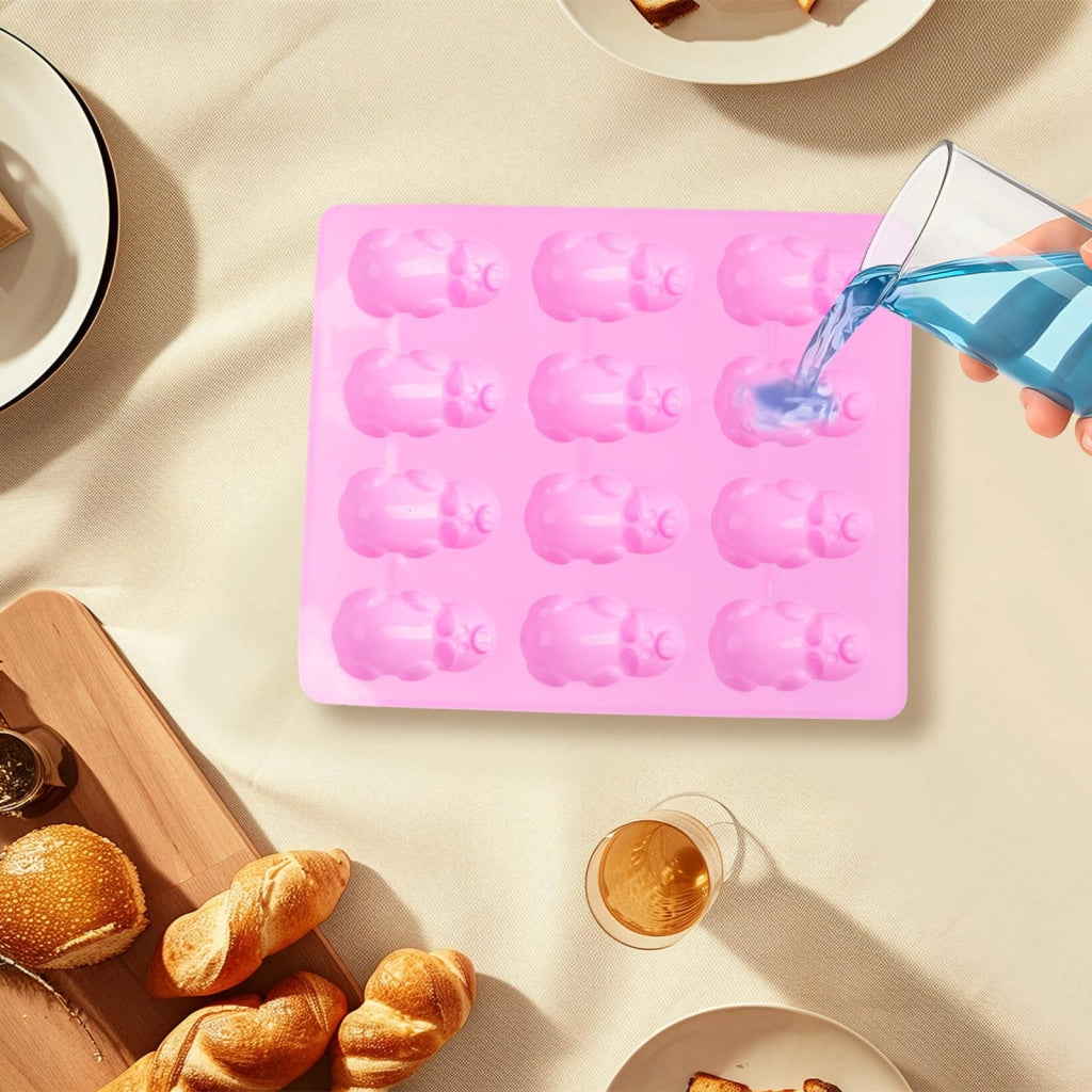 Set da 2 stampi in silicone a forma di maialino, con 24 cavità, colore rosa, dimensioni 23,5x19,5 cm