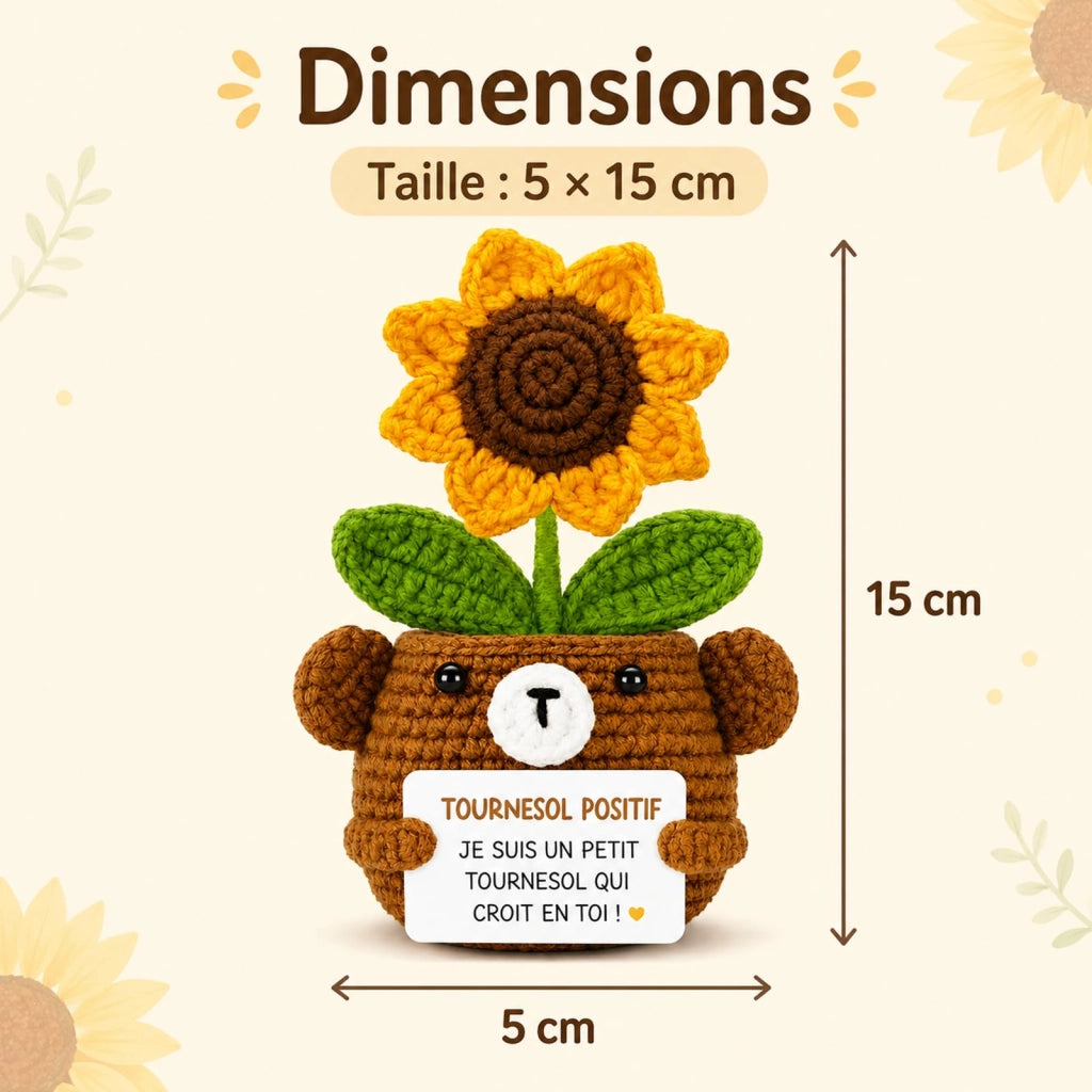 Girasole all'uncinetto con messaggio, decorazione, 15 cm