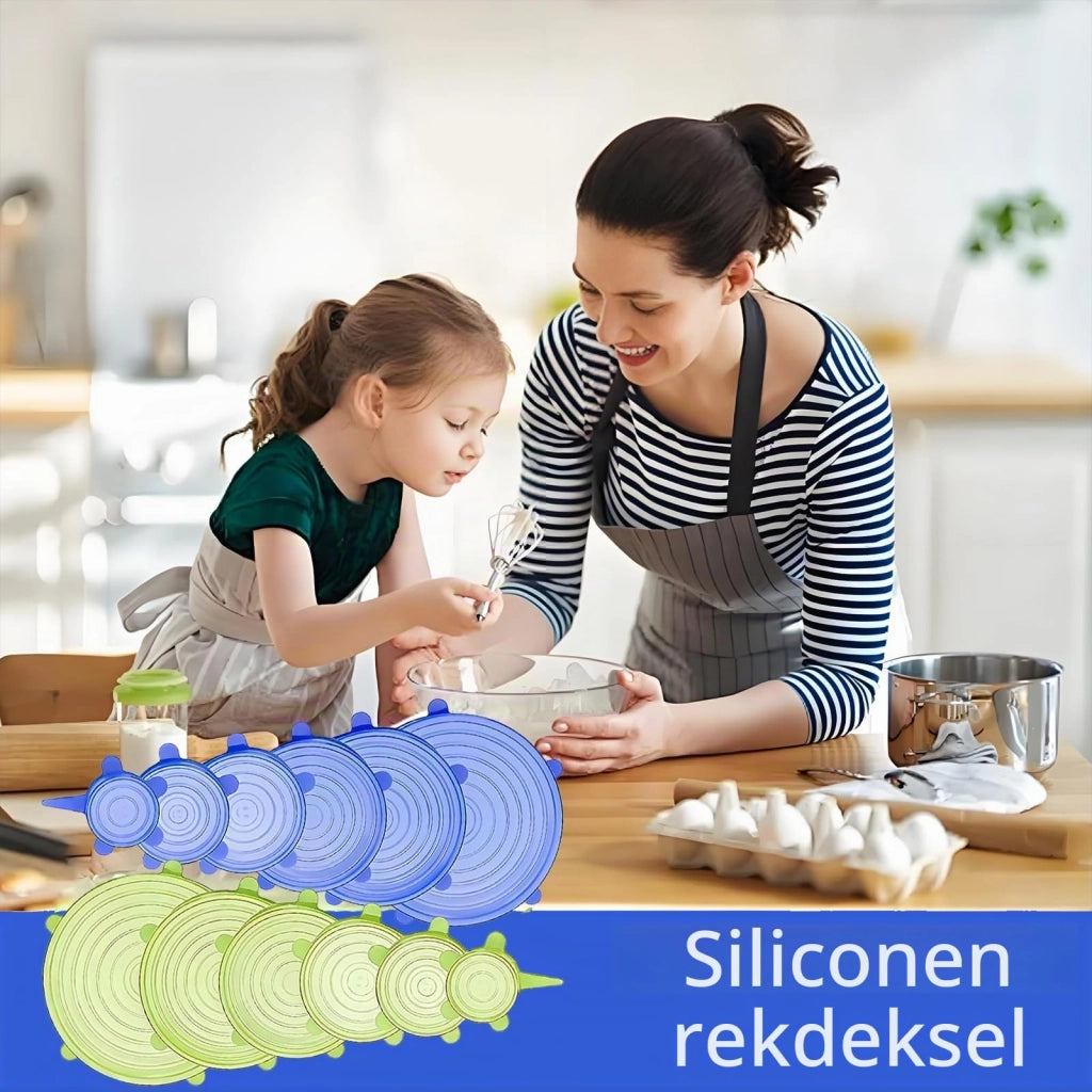 Coperchi in silicone, confezione da 12 pezzi, 6 diverse dimensioni, elasticizzati e riutilizzabili, colore blu/verde