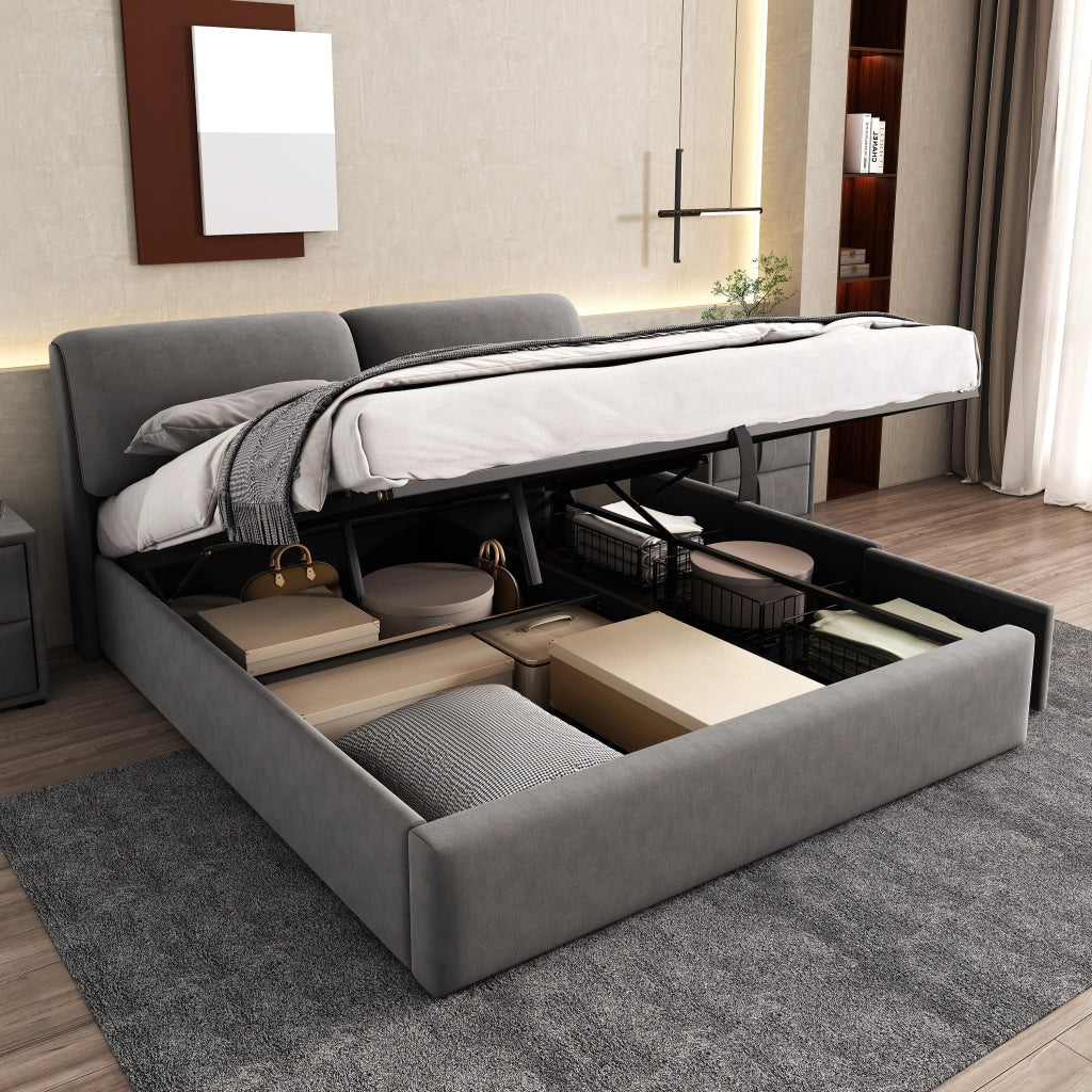 Letto contenitore 180x200 in velluto grigio; con tre cassetti