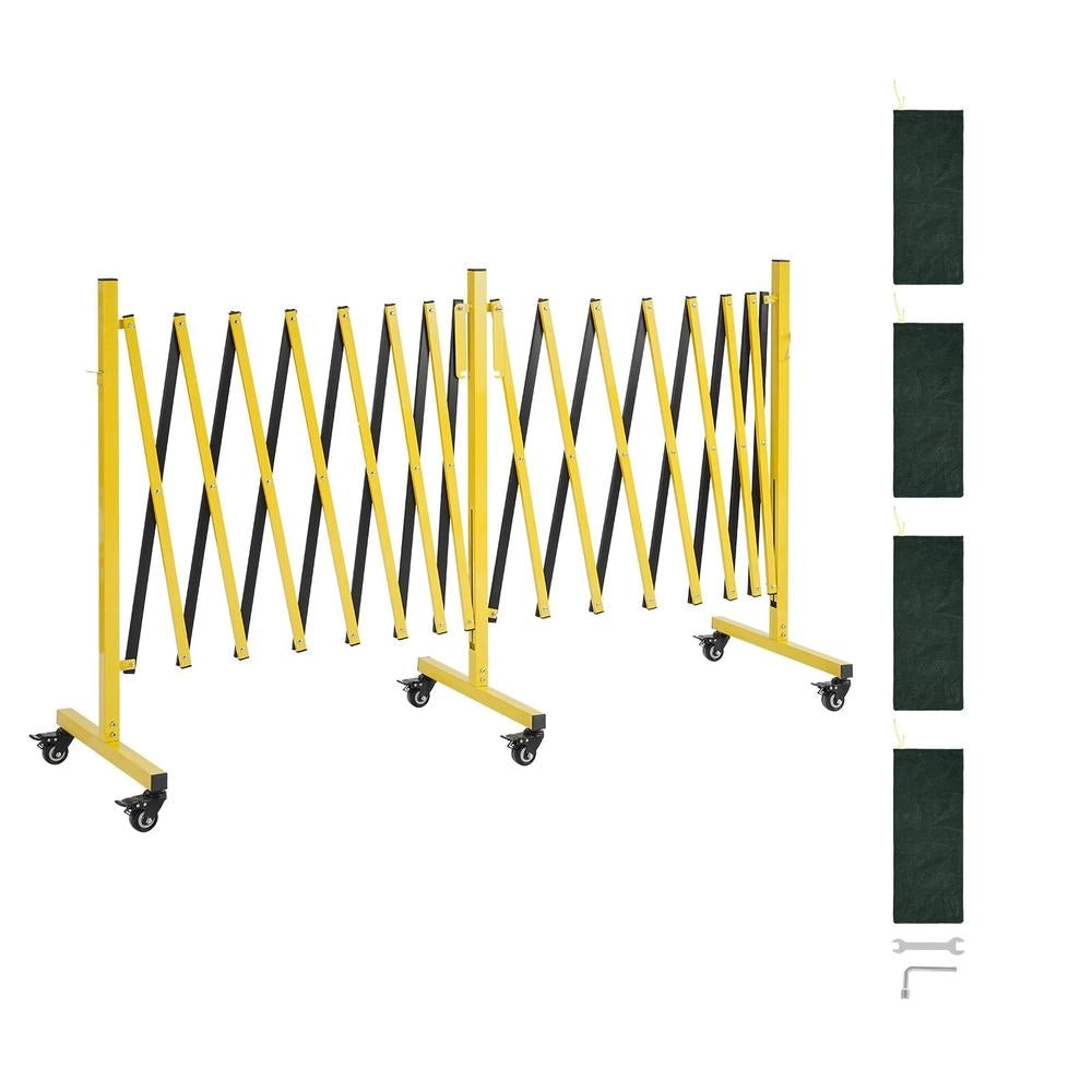 Barriera di sicurezza espandibile portatile in ferro e alluminio 7,66 m con ruote bloccabili per giardino e vialetto XSJ-S-0007 giallo e nero
