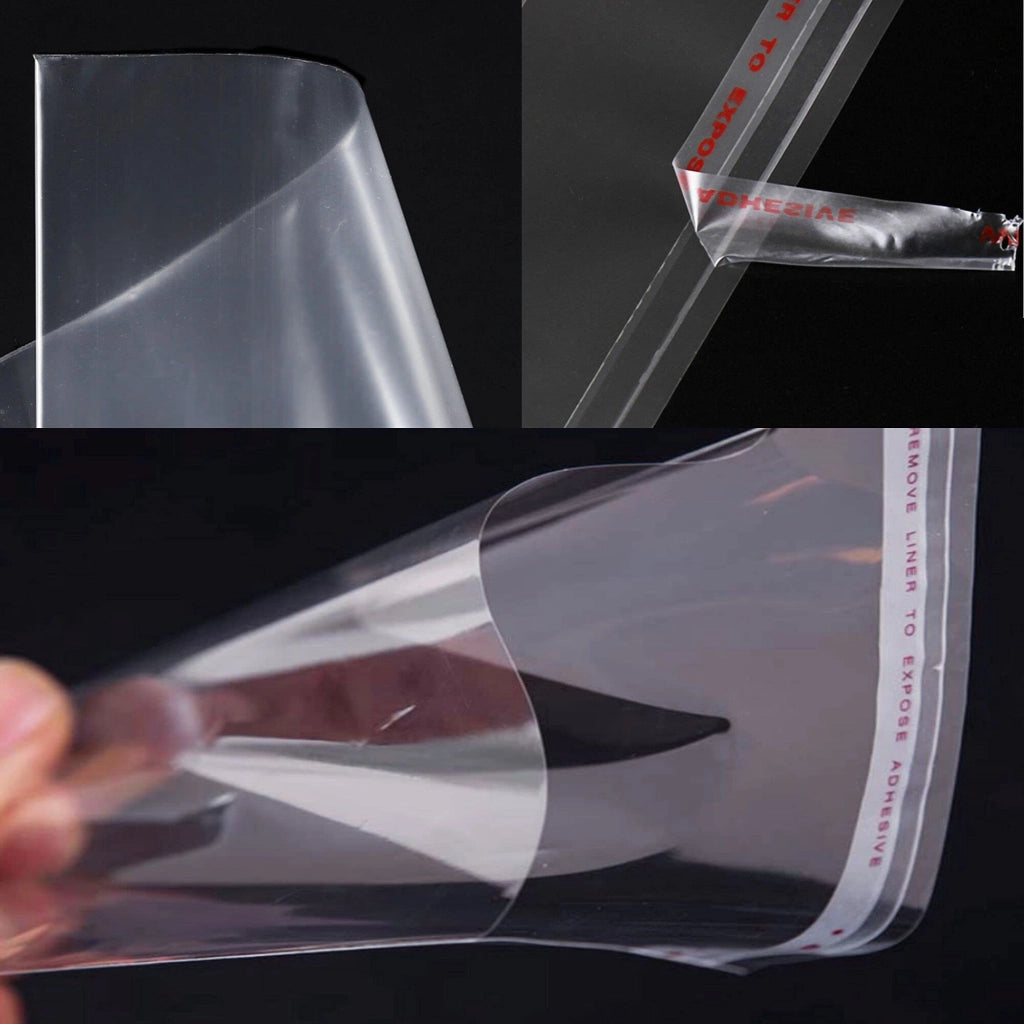 Sacchetti di cellophane autoadesivi, 8x28 cm, 200 pezzi, trasparenti, spessore 50 µm