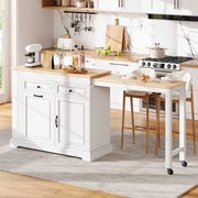 Isola da cucina mobile bianca e naturale con piano allungabile