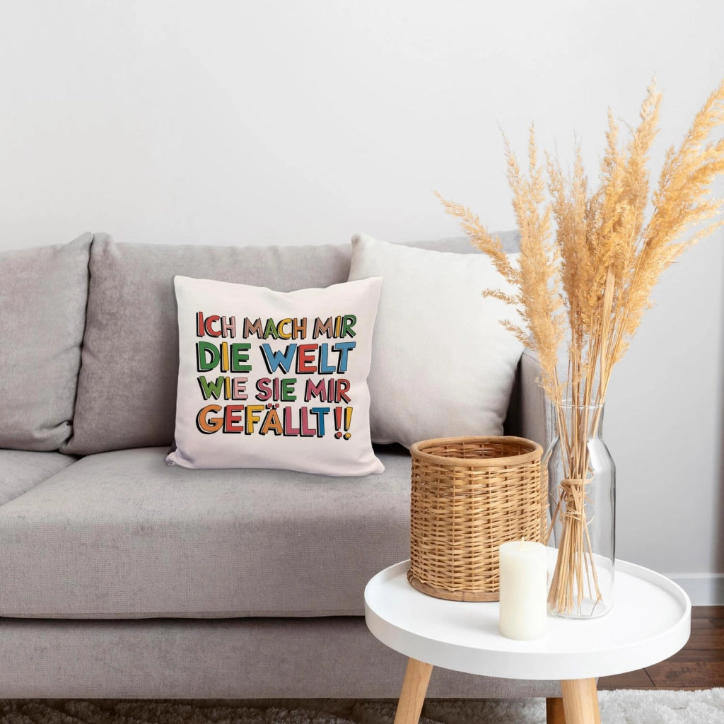 Cuscino per divano 40x40 cm con la scritta "Creo il mio mondo"