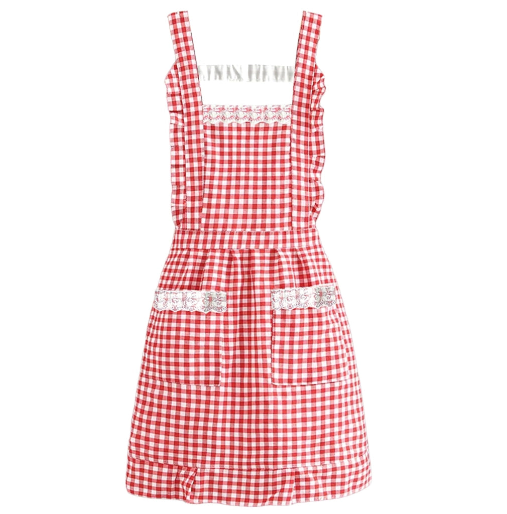 Grembiule da cucina vintage in cotone, con 2 tasche, regolabile, 76x60 cm