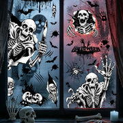 Set da 2 pellicole adesive per finestre a tema Halloween: scheletro, pipistrello, ragnatela