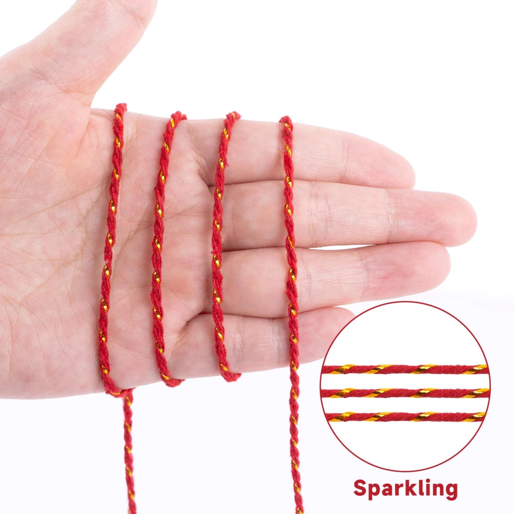 Nastro natalizio, 2 mm x 100 m, rosso e oro, in cotone con filo metallico