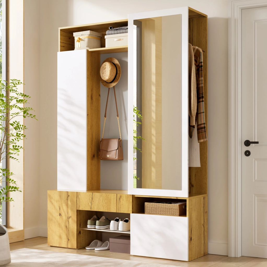 Mobile ingresso in MDF con specchio, scarpiera e guardaroba