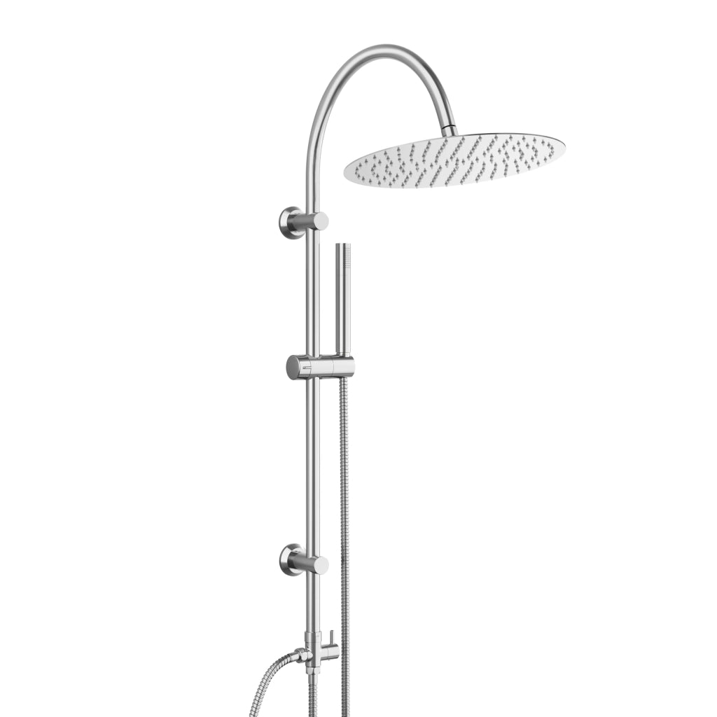 Doccia a pioggia, sistema doccia senza rubinetteria, acciaio inox, set doccia con doccia a pioggia rotonda XXL, diametro 30 cm, barra doccia vintage a forma di U, cromato