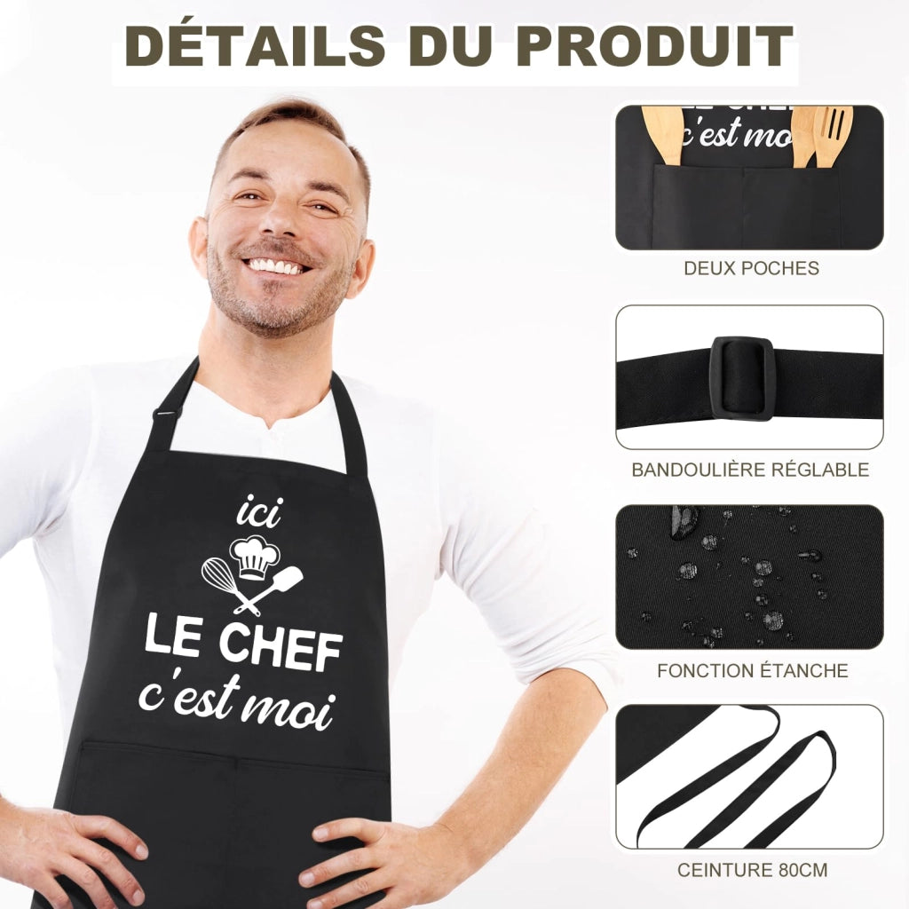 Grembiule da cucina impermeabile con tasche, 70x90 cm, unisex, bianco