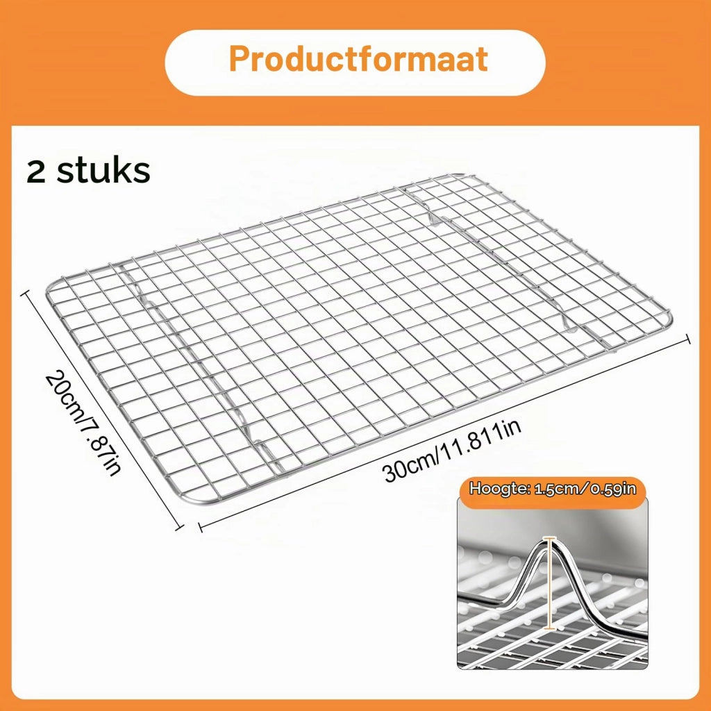 Set di 2 griglie di raffreddamento, dimensioni 30x20 cm, in acciaio inossidabile, rettangolari