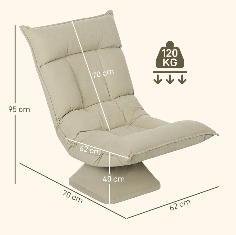 Fauteuil de sol pivotant 360° 70x62x95 cm polyester beige dossier réglable 5 positions
