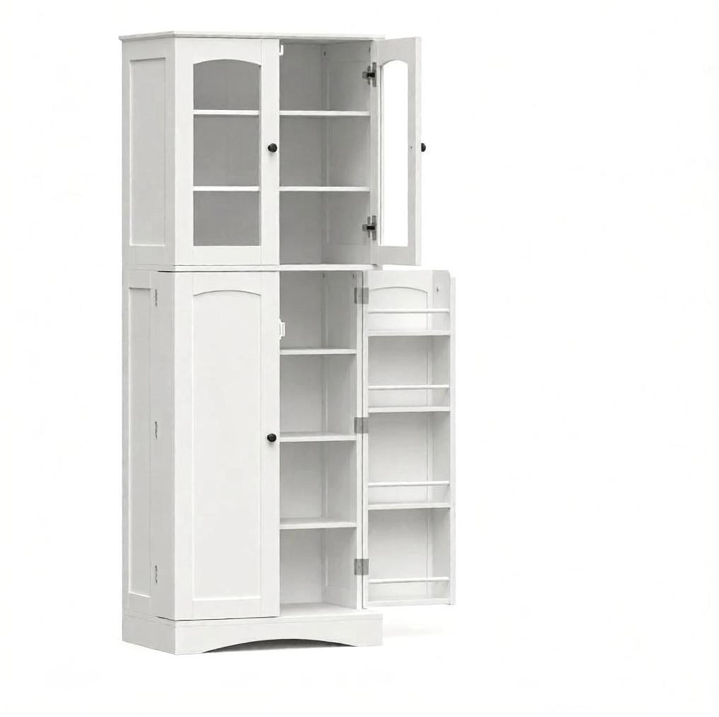Credenza da cucina bianca con vetrina in acrilico, 60 × 40 × 162 cm