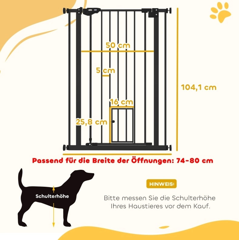 Cancelletto di sicurezza per cani 104 cm in acciaio nero, doppia chiusura