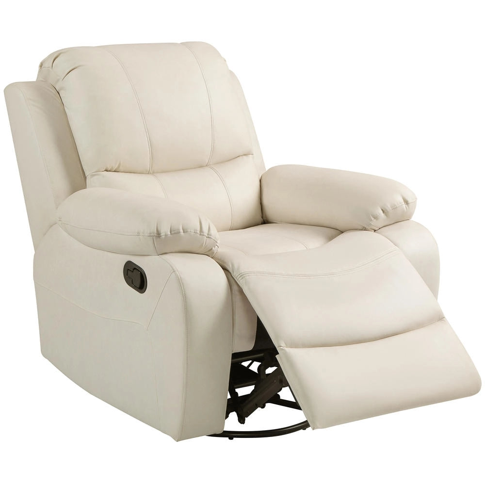 Poltrona relax reclinabile girevole con poggiapiedi e struttura in acciaio, per soggiorno, 93x100x98 cm, bianco crema
