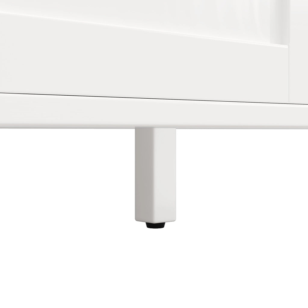 Credenza 120 × 40 × 179 cm con 4 ante 3 cassetti e LED USB in MDF bianco con maniglie in metallo argento