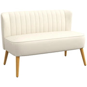 Divano 2 posti in tessuto effetto lino con gambe in legno, divanetto imbottito salvaspazio per soggiorno, crema 117x56,5x77cm