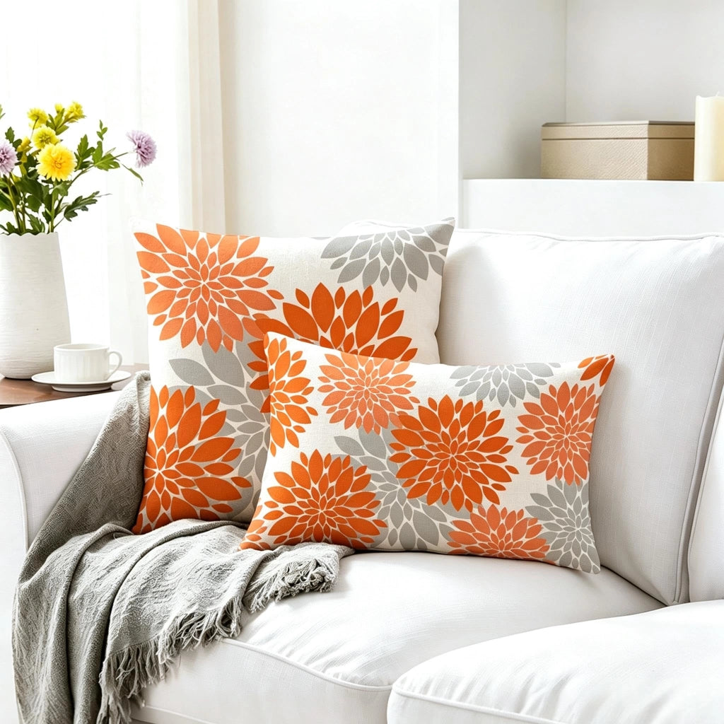 Cuscini decorativi, 50x50 cm, motivo Dahlia, fronte-retro, confezione da 2