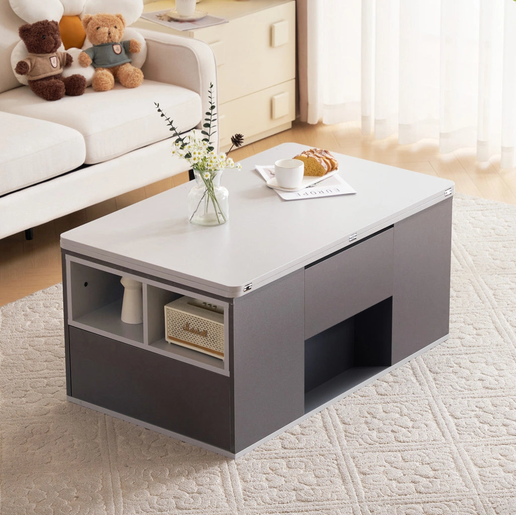 Tavolino da caffè elevabile 100x51x47 cm grigio con 2 cassetti