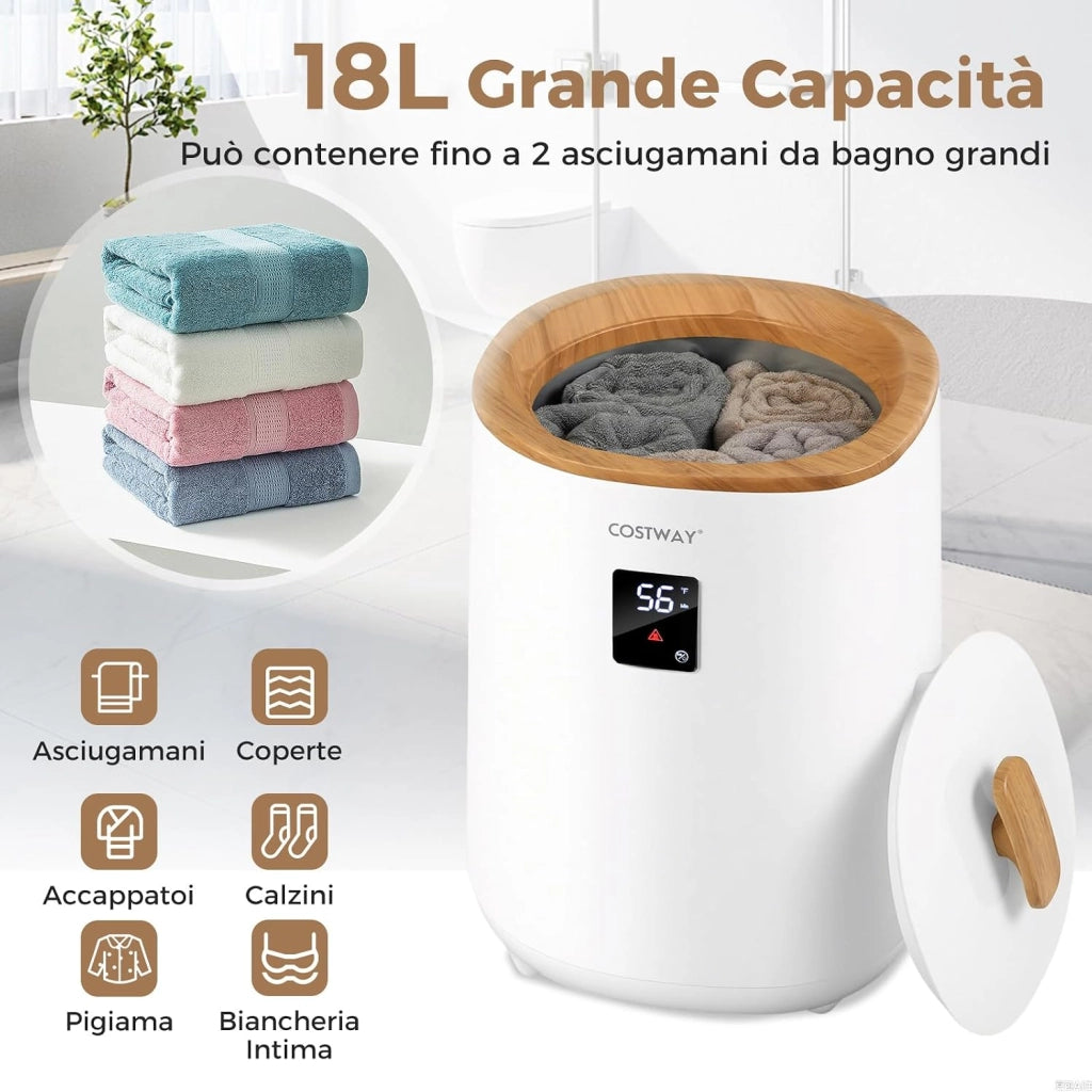 Scalda Asciugamani 18L con Schermo LED e Spegnimento Automatico