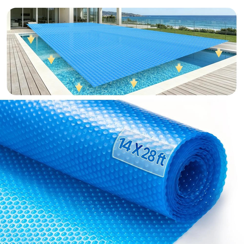 Copertura solare per piscina rettangolare 8,53 x 4,27 m in PE blu, telo termico resistente e pratico per riscaldamento acqua da giardino