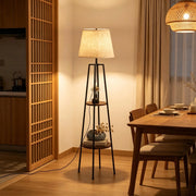 Lampada da terra con 2 ripiani, nera e marrone, 42 × 42 × 166 cm