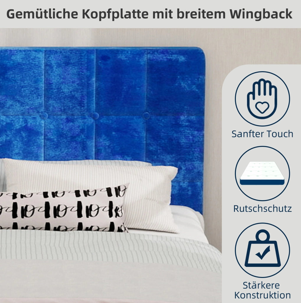 Letto imbottito blu in velluto 140 x 200 cm con testiera trapuntata