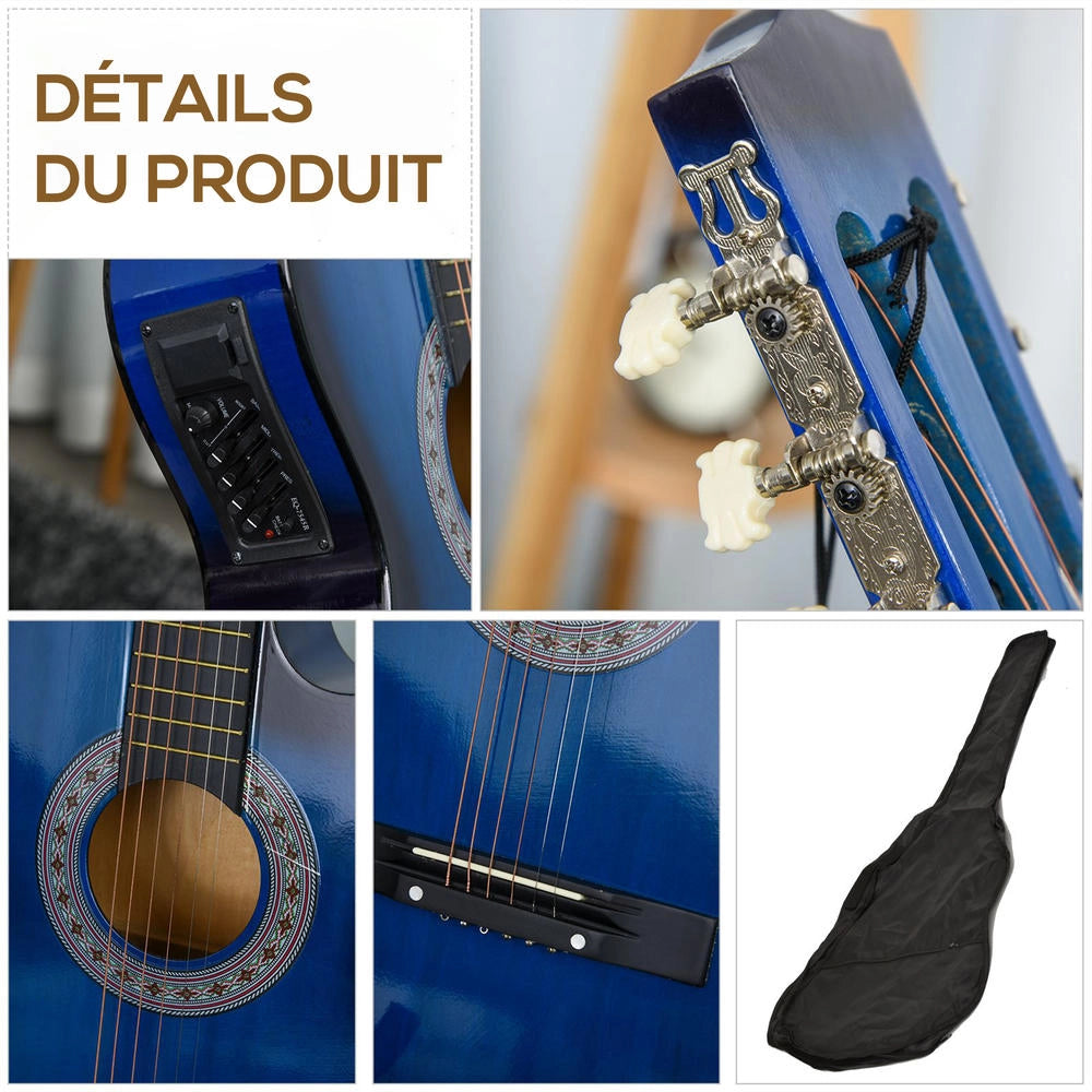 Kit chitarra elettrica con accessori borsa tracolla corde plettri e cavo 96,5x35,8x8,5cm blu e nero per principianti