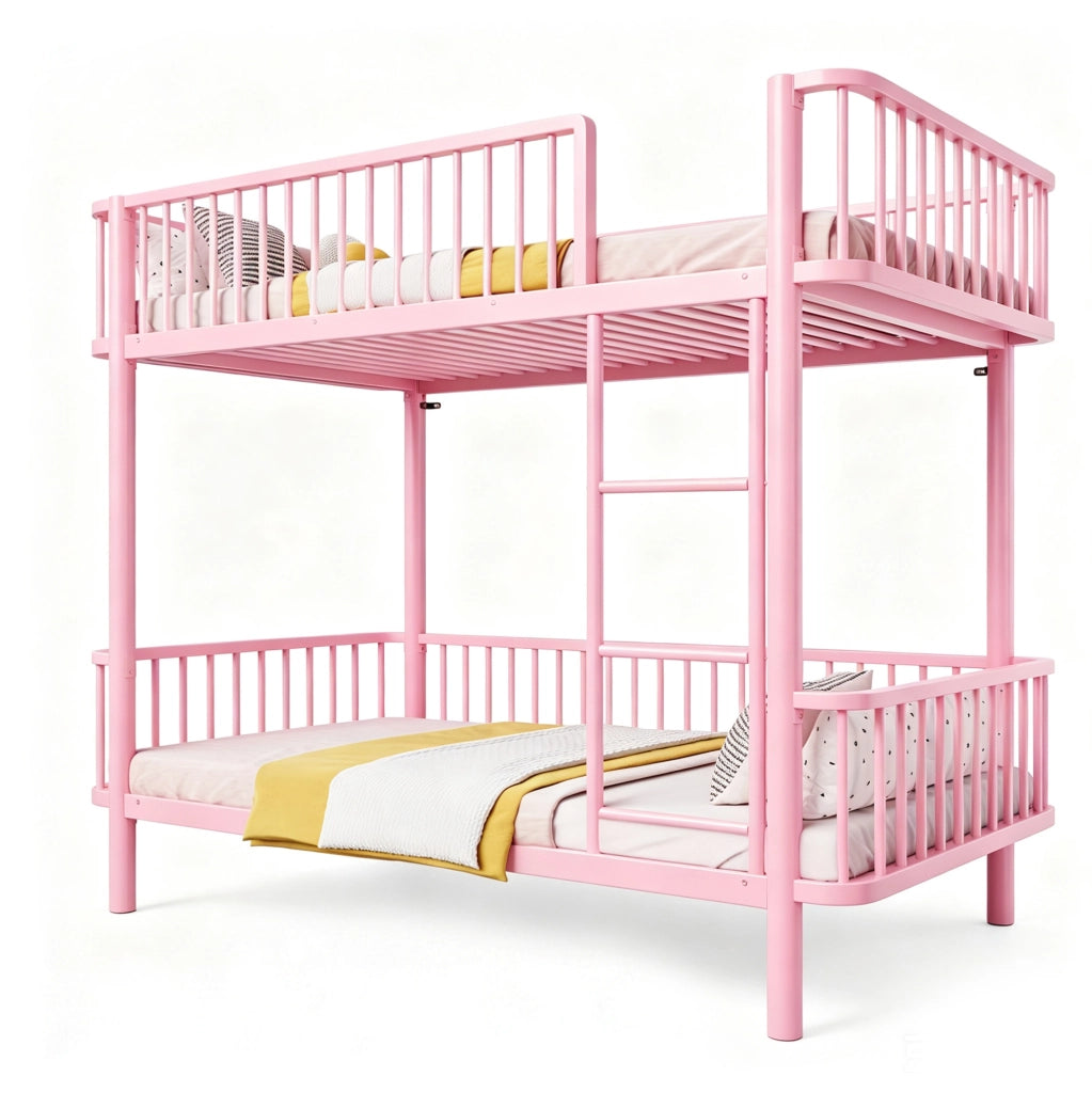 Letto a castello in metallo 90x200 cm rosa con sponde