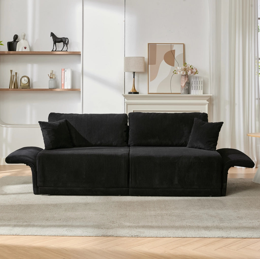 Divano letto trasformabile in velluto a coste nero, 182 cm