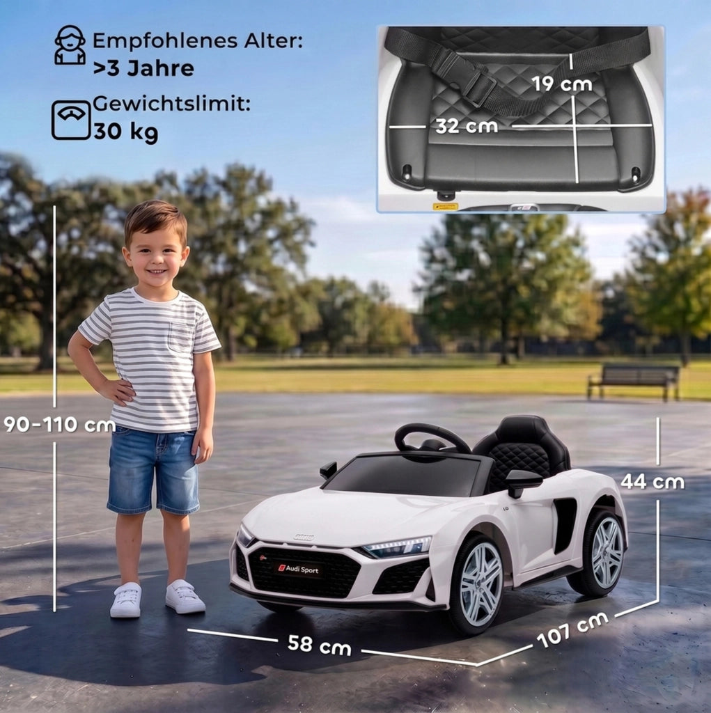 Audi R8 Spyder elettrica per bambini 12V bianca con telecomando