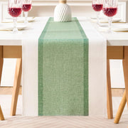 Tovaglia in cotone e lino a righe, verde salvia, 40x140 cm