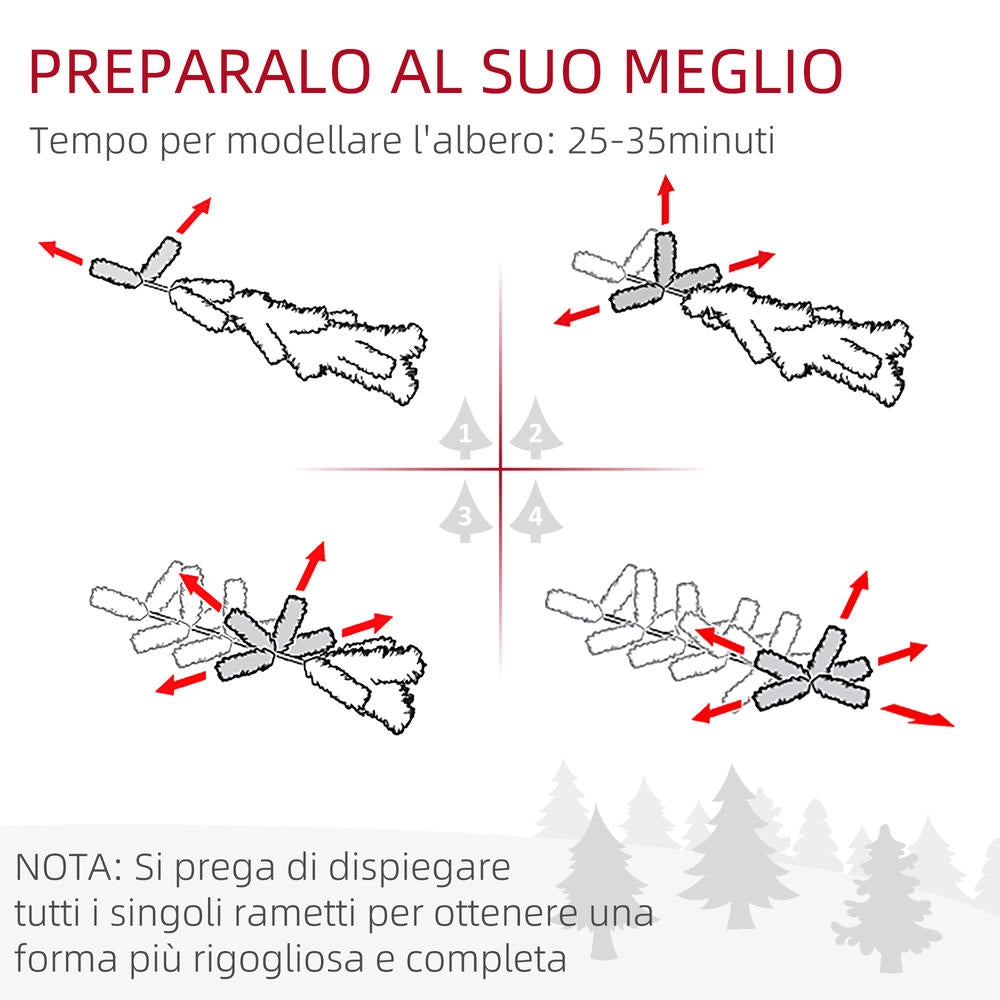 Albero di Natale artificiale innevato 180cm con 523 rami ignifughi e base in acciaio robusta facile da montare per interni