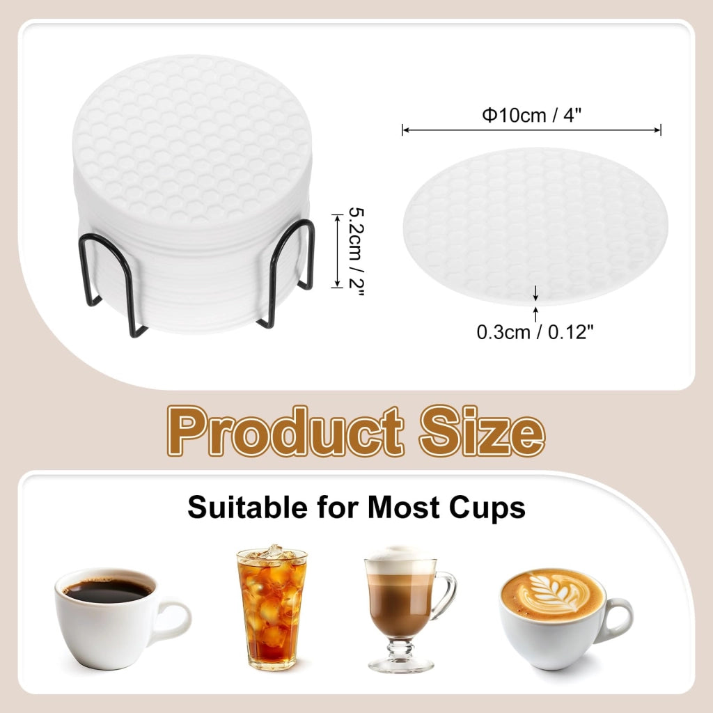 24 sottobicchieri rotondi in silicone, diametro 10 cm, con supporto, colore bianco