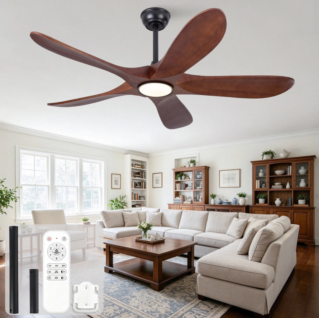Ventilatore da soffitto con luce e telecomando in legno massello