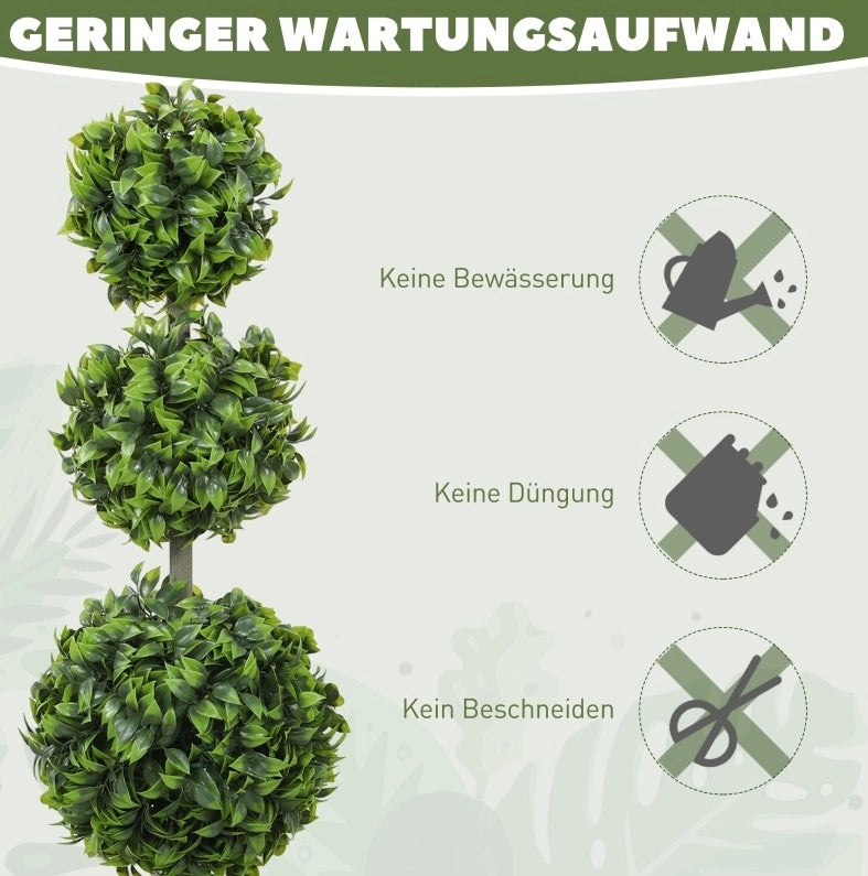 PIANTE artificiali a sfera 100 cm in plastica verde, set da 2 pezzi