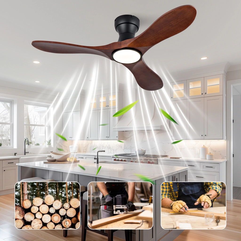 Ventilatore da soffitto con luce 106 cm nero e noce, 6 velocità, telecomando