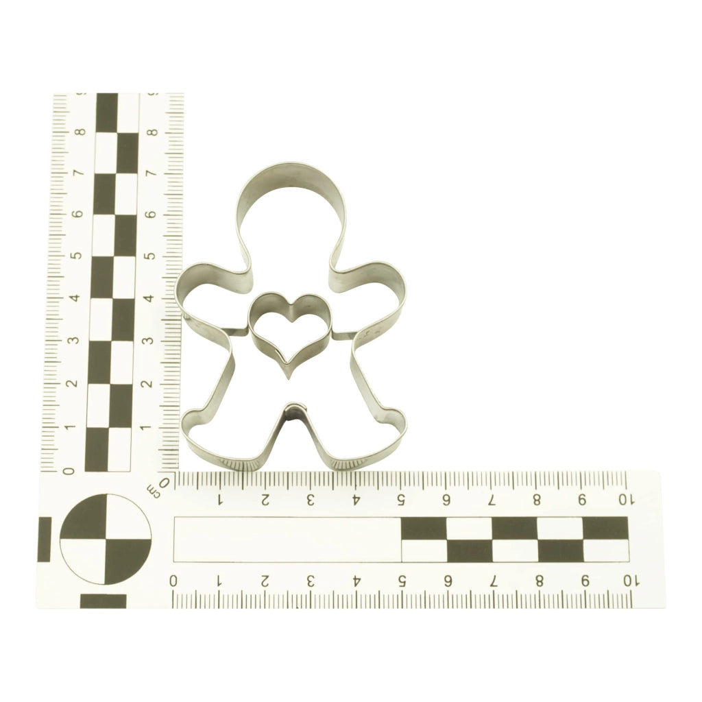 Stampo per biscotti a forma di omino di pan di zenzero con cuore, 6,5 x 5 cm, in acciaio inossidabile