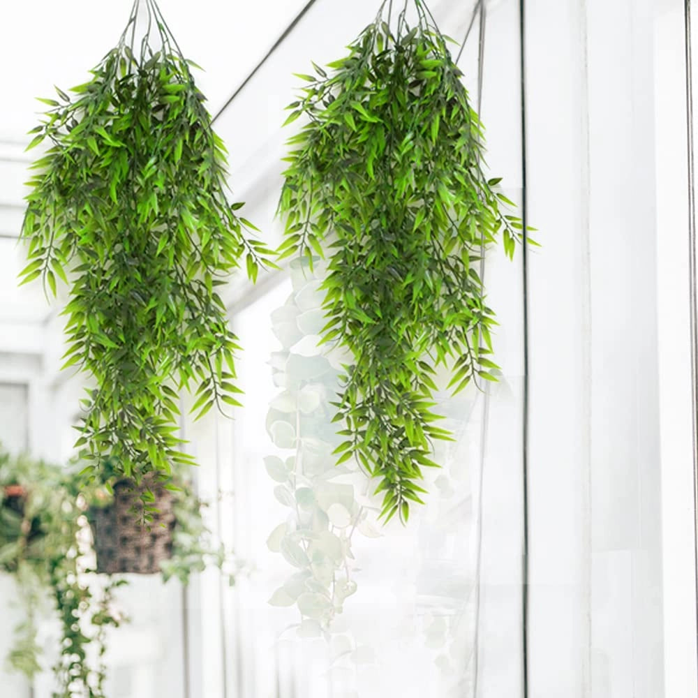 Piante artificiali da appendere, bambù, 2 pezzi, 80 cm, verde