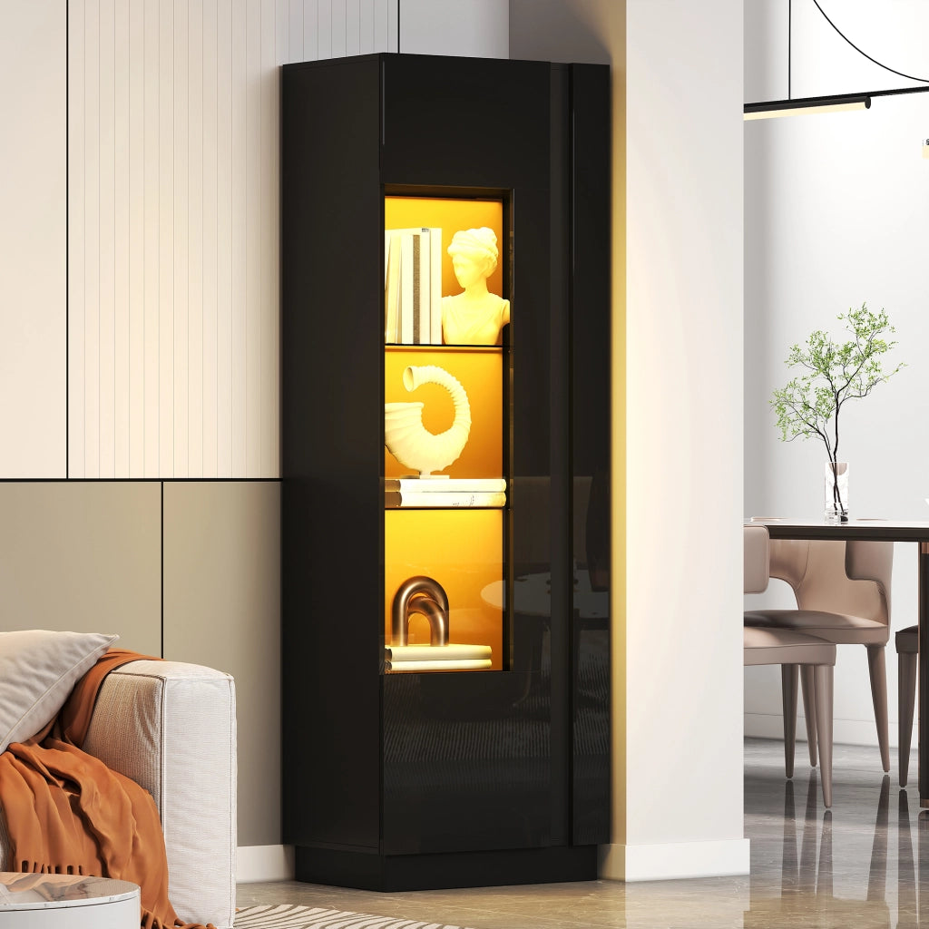 Vetrina 60 × 40 × 180 cm con LED controllato da app 5 vani porta in acrilico nera lucida con ripiani in vetro