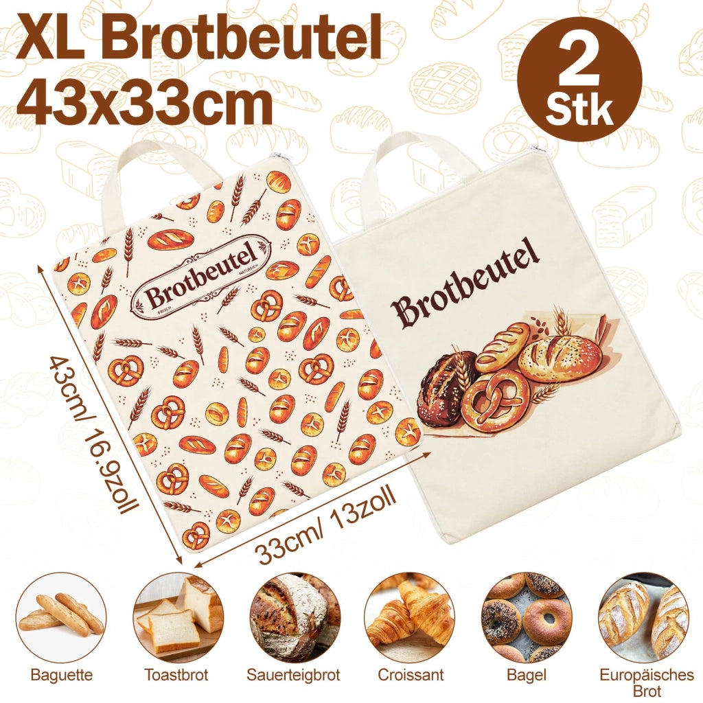 Set di 2 sacchetti per pane in cera d'api, dimensioni 43x33 cm, riutilizzabili
