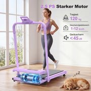 Tapis roulant pieghevole 3 in 1 con inclinazione 10%, portata 120 kg, viola