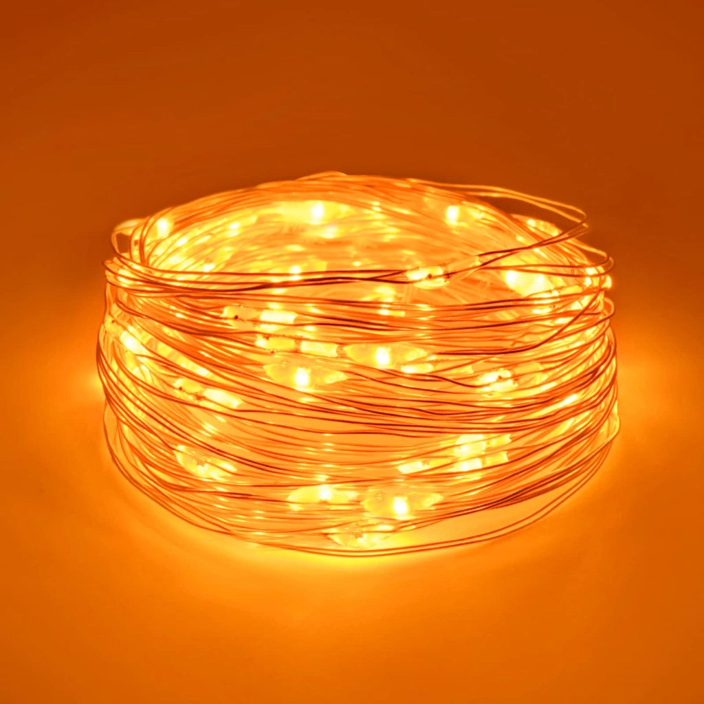Catena luminosa da 5 metri, con 50 LED arancioni, alimentata a batteria, per uso interno
