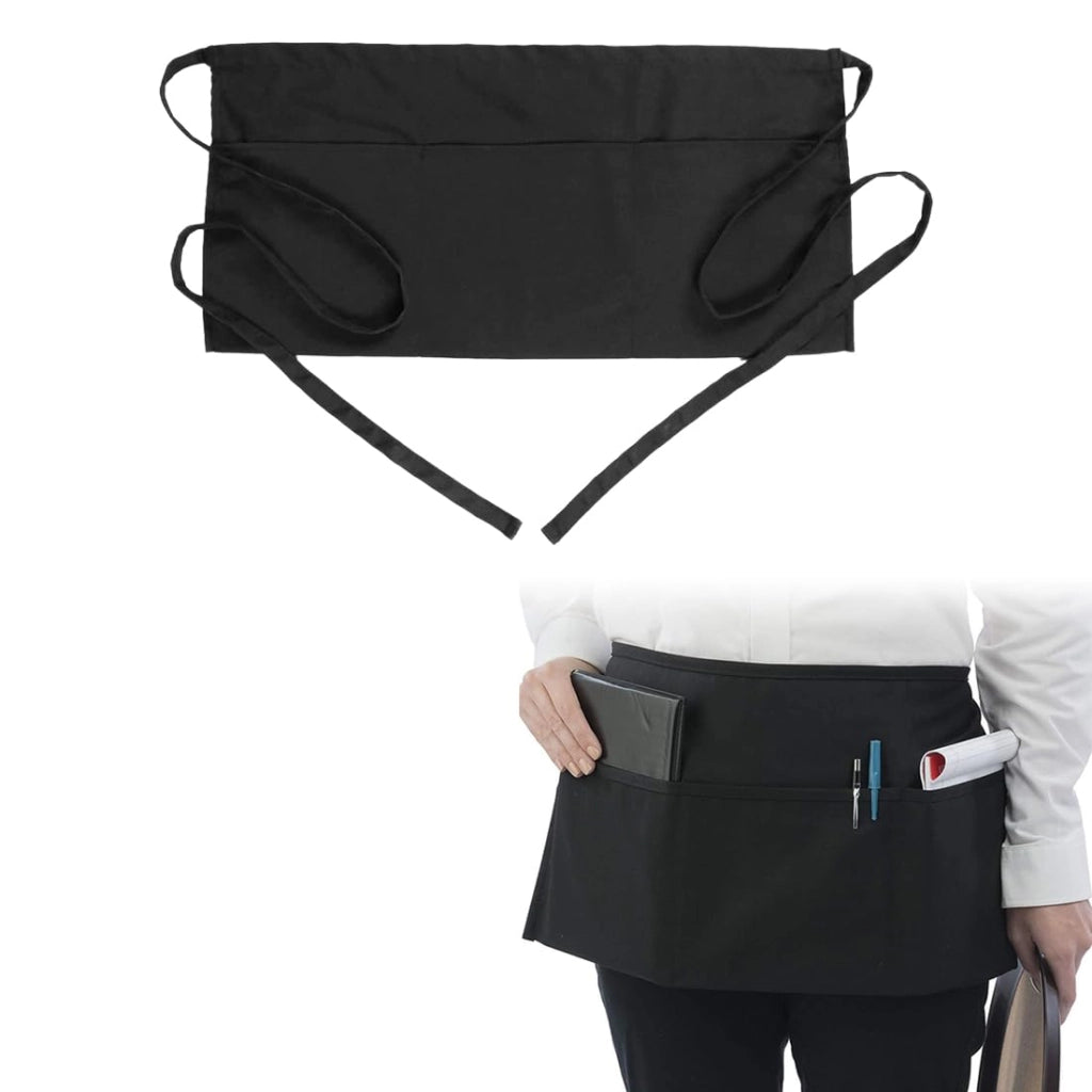 Grembiule con tasche, nero, idrorepellente, 60 x 30 cm