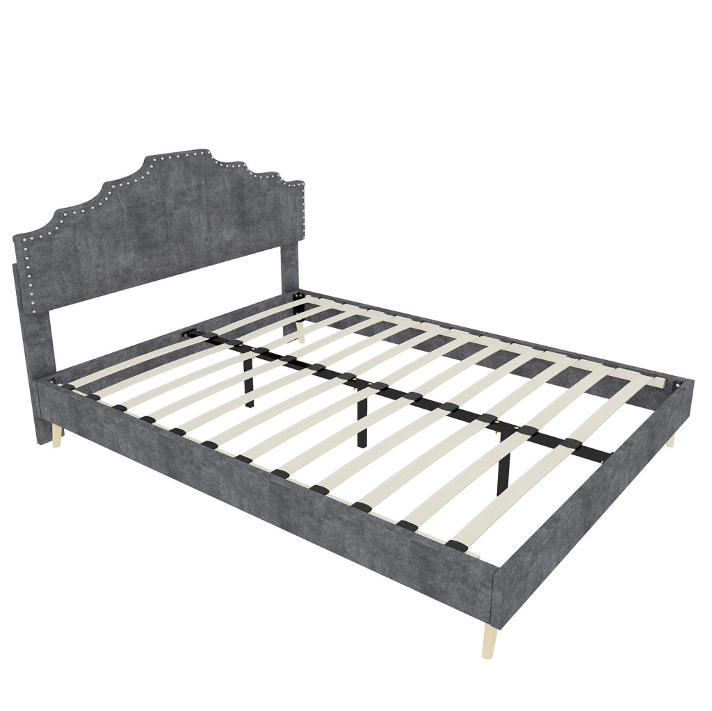Letto moderno minimalista 160x200 cm con testiera morbida grigia e materasso incluso