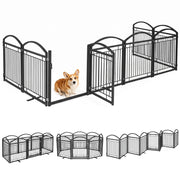 Cancello di Sicurezza per Cani 8 Pannelli in Metallo 480x81cm con Porta Barriera Pieghevole per Casa Nero