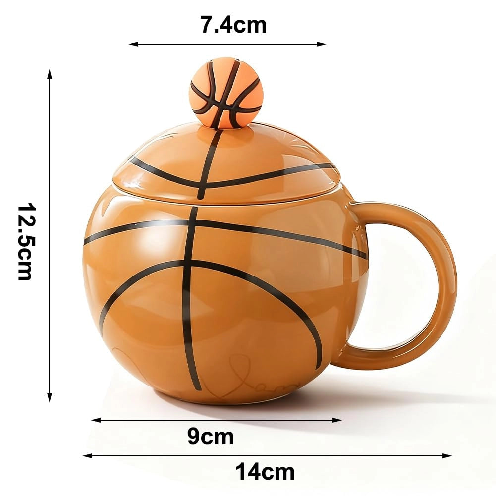 Tazza da caffè con coperchio e cucchiaino, 400 ml, in Vetroceramica, con motivo a tema basket