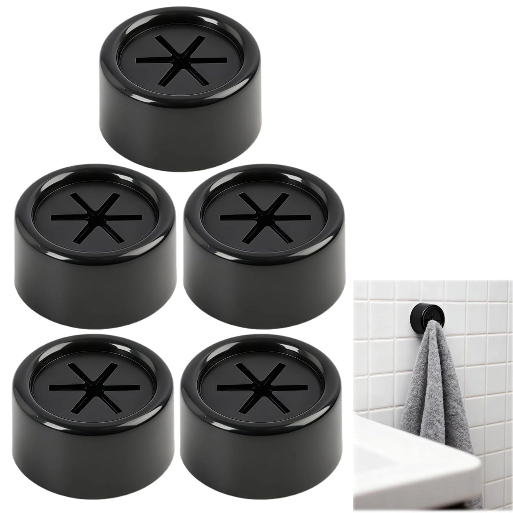 Portasciugamani autoadesivi, set da 5 pezzi, colore nero, dimensioni 24 x 5,7 x 0,9 cm, materiale plastico